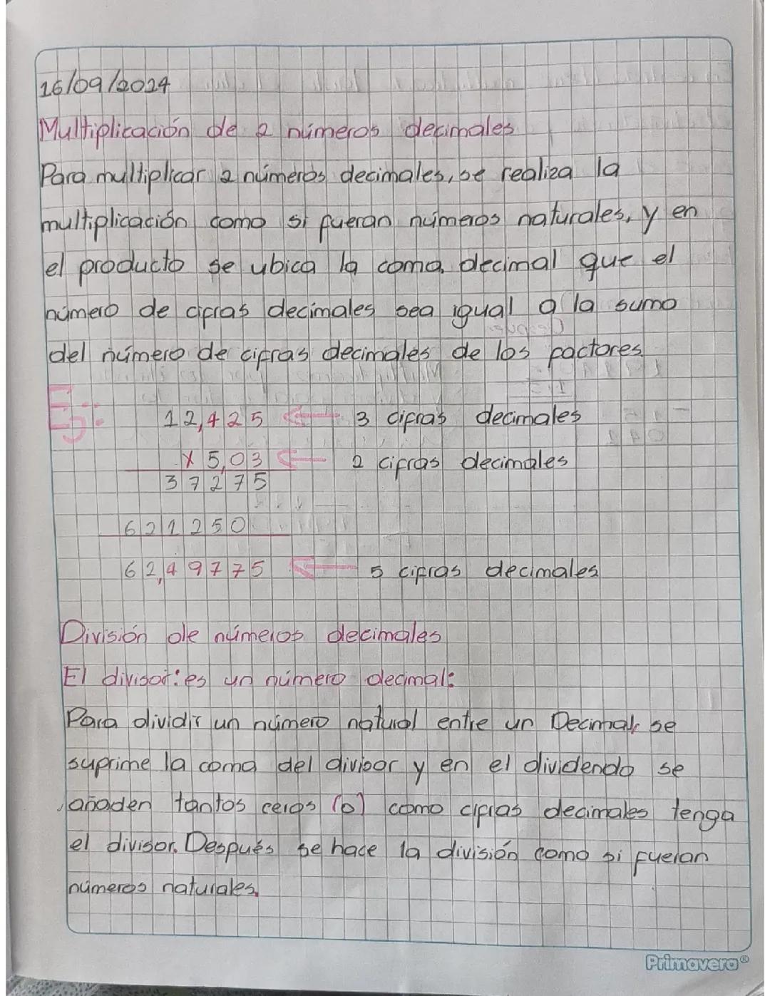 Multiplicacion  y división de 2 números decimales 
