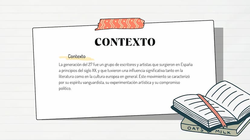 دارم
GENERACIÓN
DEL 27 INDICE
Contexto
Características
Autores
Ejemplo de texto
Блоф лоша S:S:S:S:S
CONTEXTO
Contexto
La generación del 27 f