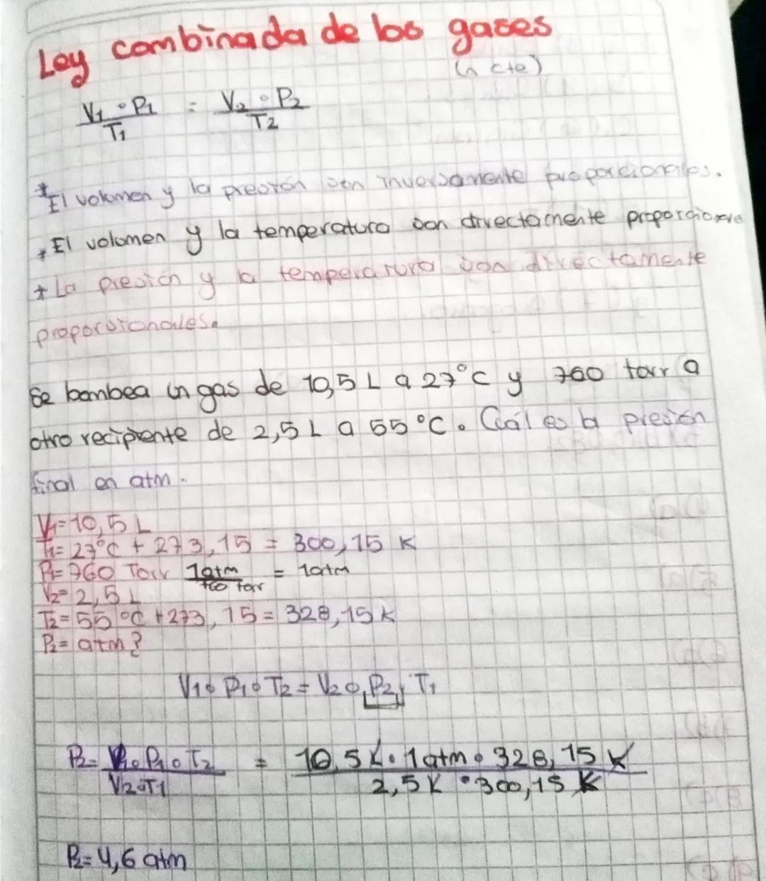 V₁P₁
T₁
Ley combinada de los gases
VP
T₂
(cte)
volumen y
la
Preston Son Thversamente proporcionales.
El volumen y la temperatura son directa