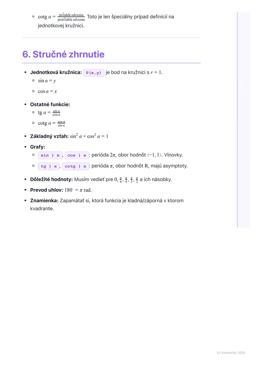 # Goniometrické funkcie

1. Prehľad a úvod

Goniometrické funkcie sú super dôležitá časť matematiky, ktorá sa zaoberá
vzťahmi medzi uhlami a