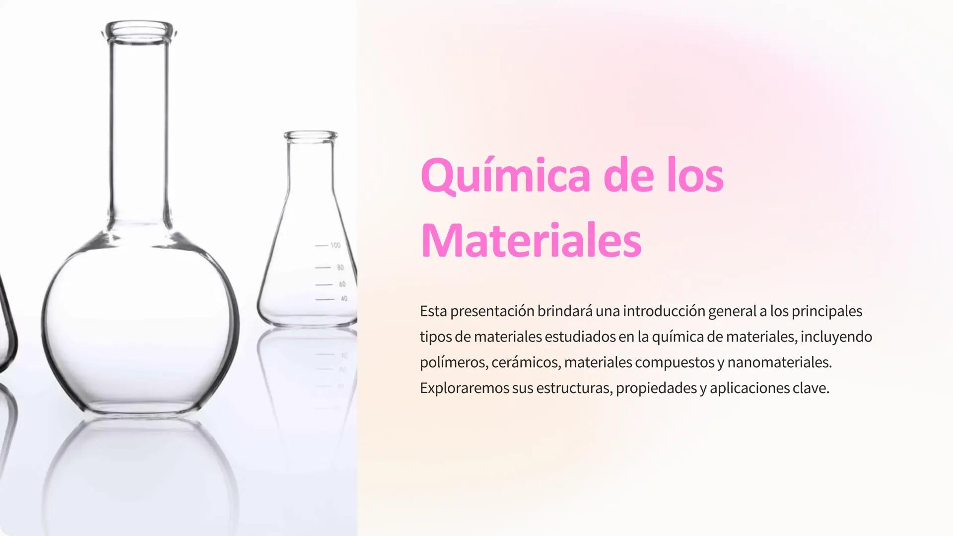 -100
80
60
40
Química de los
Materiales
Esta presentación brindará una introducción general a los principales
tipos de materiales estudiados