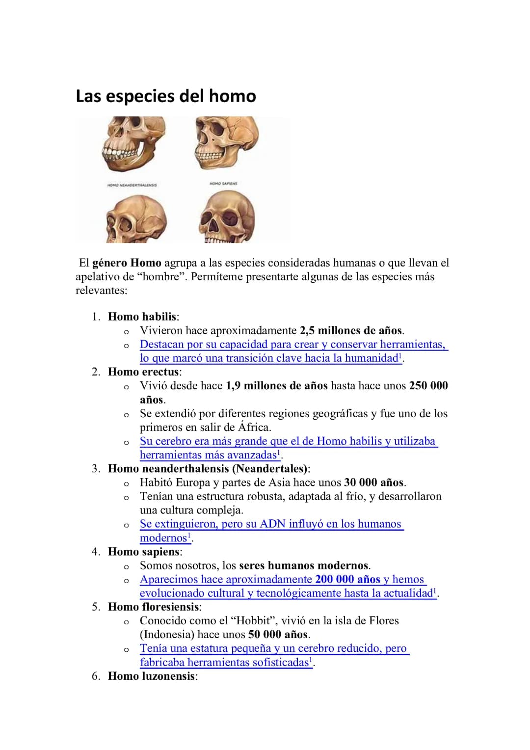Las especies del Homo