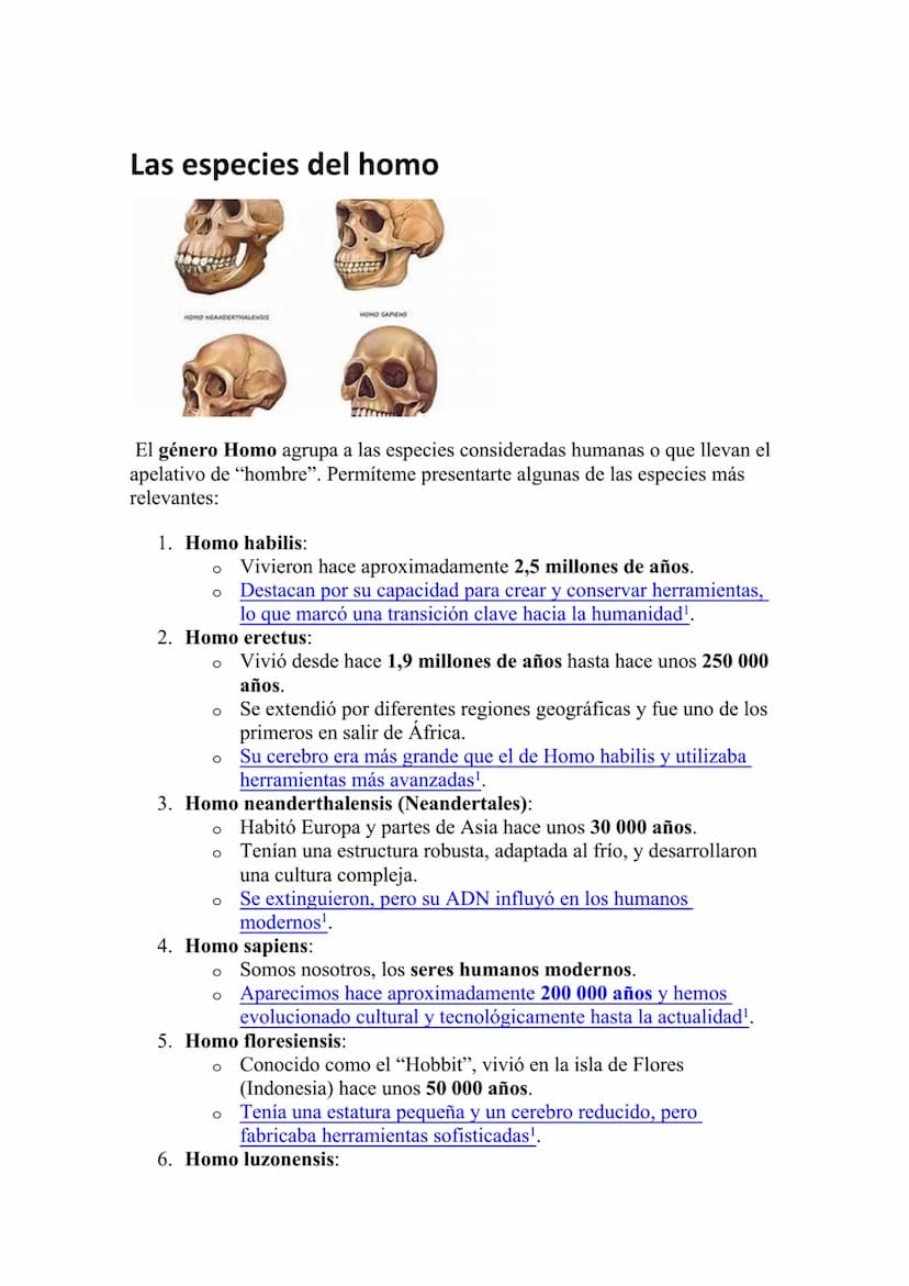 Las especies del homo
HOMO SAPIENS
HOMO NEANDERTHALENSIS
El género Homo agrupa a las especies consideradas humanas o que llevan el
apelativo