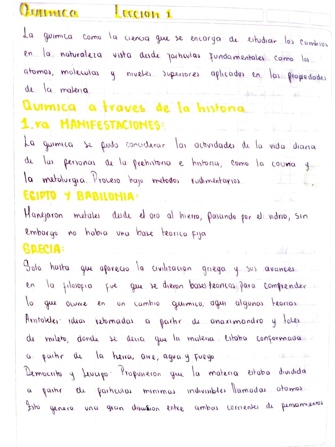 Quimica
Leccion 1
La guimica como la ciencia que se encarga de estudiar los cambios
en la naturaleza vista desde particulas Fundamentales co