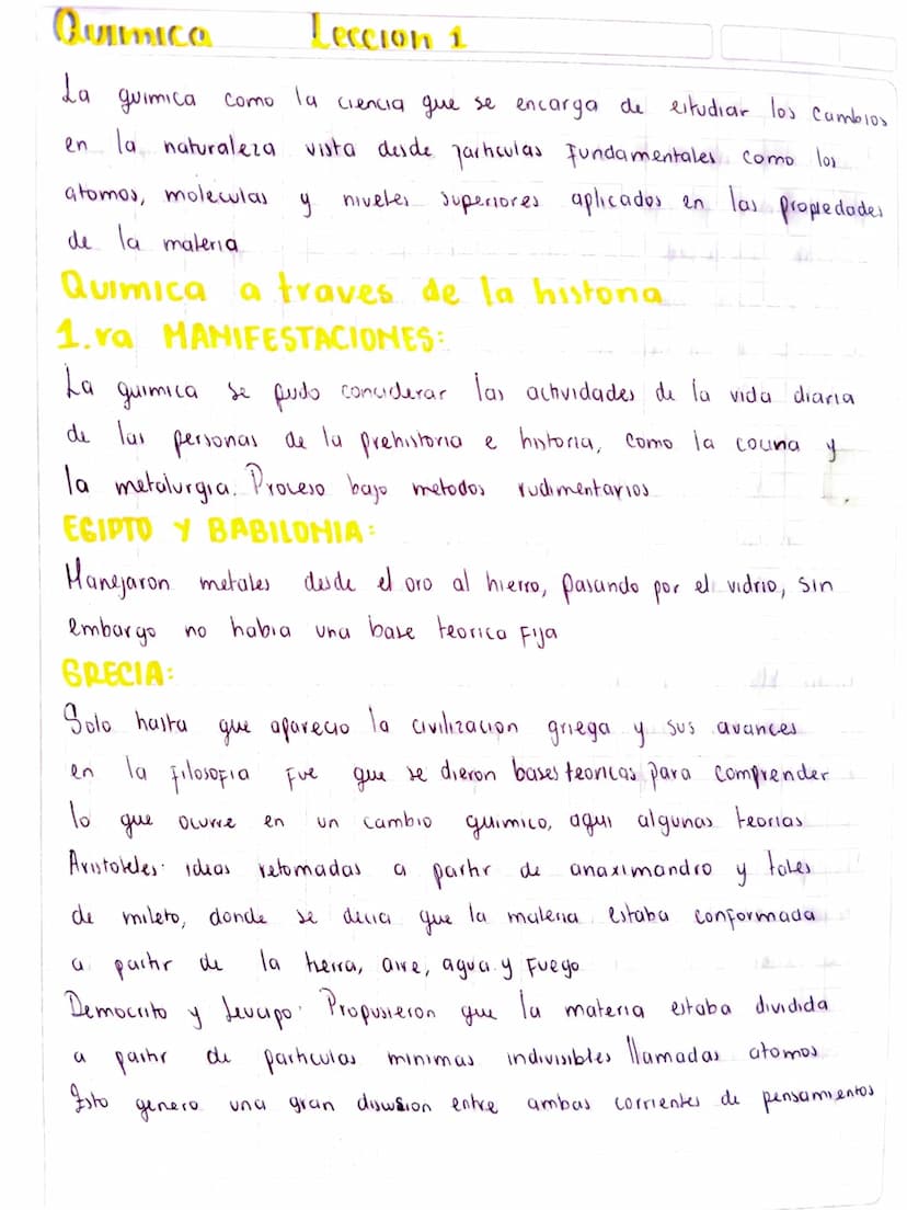 Quimica
Leccion 1
La guimica como la ciencia que se encarga de estudiar los cambios
en la naturaleza vista desde particulas Fundamentales co