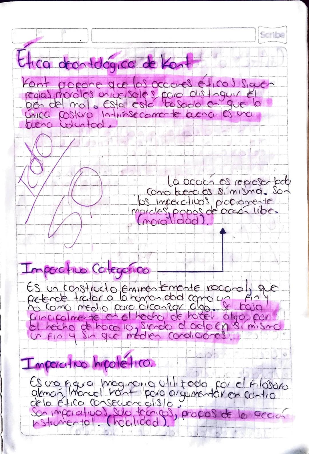 Scribe
Etica deontologica de Kont
Fant
procone que las occores éticas siguen
reglas morales universales cord distinguir e
bien del mal. Esta