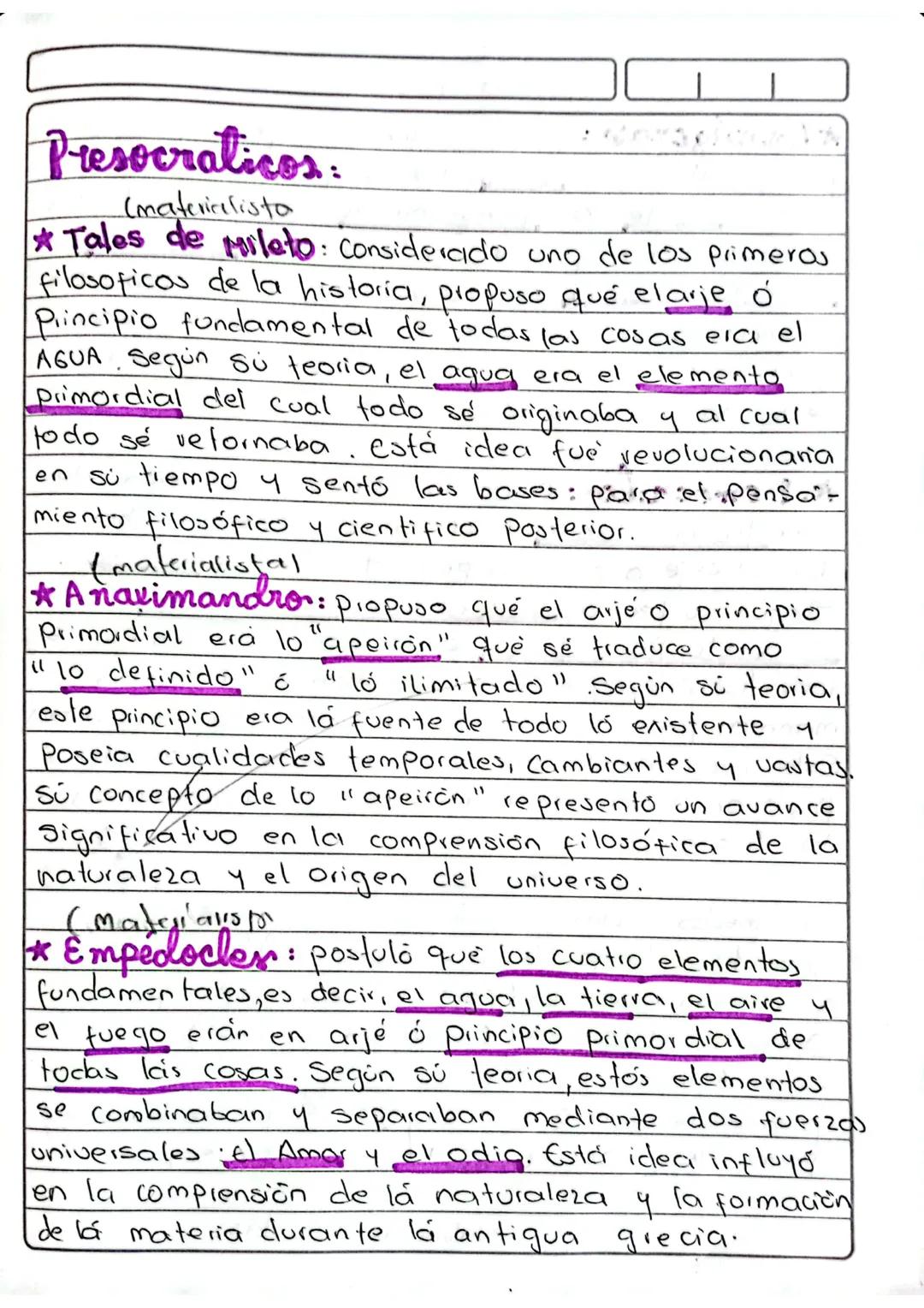 Presocraticos:
(matericelista
*Tales de Mileto: Considerado uno de los primeros
filosoficos de la historia, propuso que elarje ó
Principio f