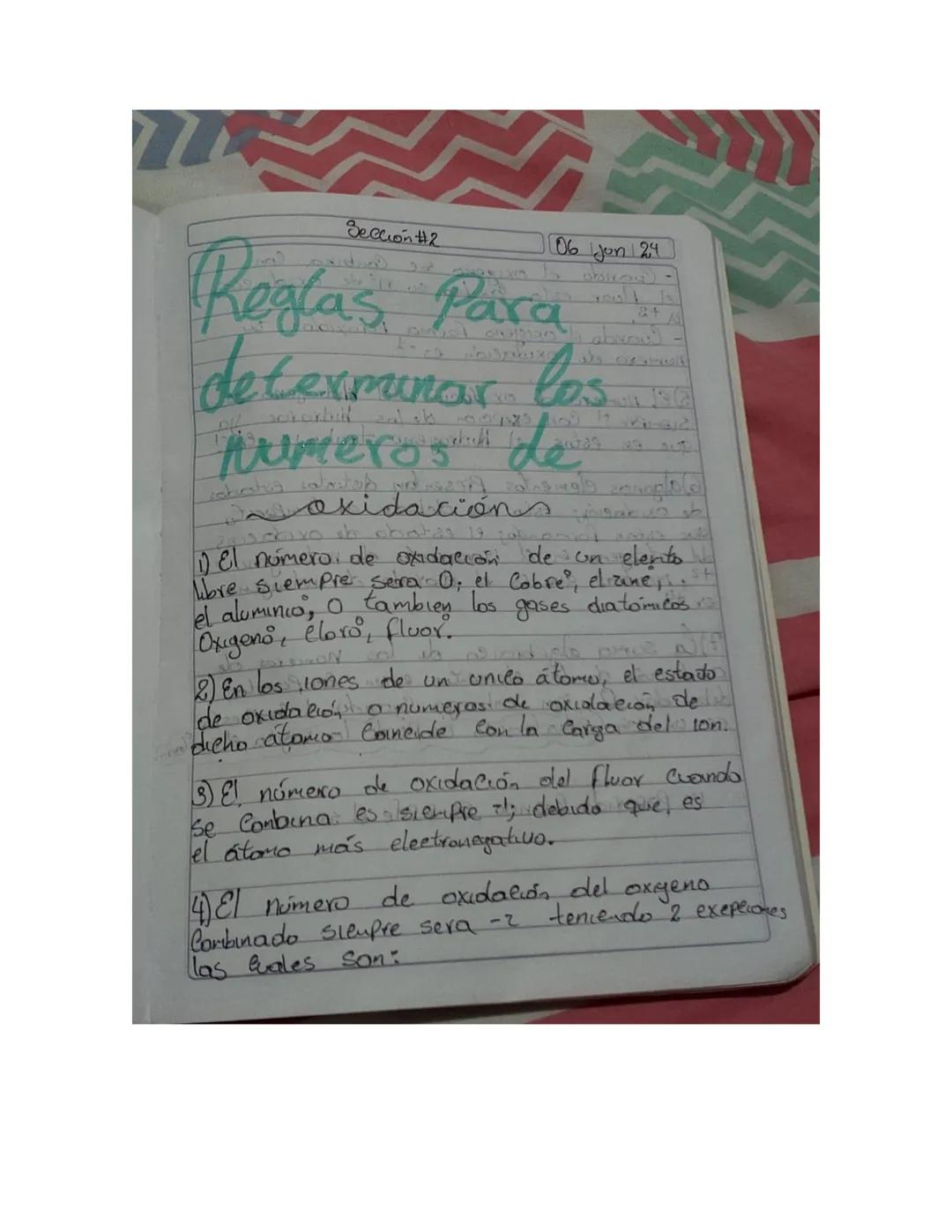 Sección #2
06 Jun 24
you
# Reglas Para
## determinar los
### numero de
#### oxidacións

1) El número de oxidación de un elenito
ubre siempre