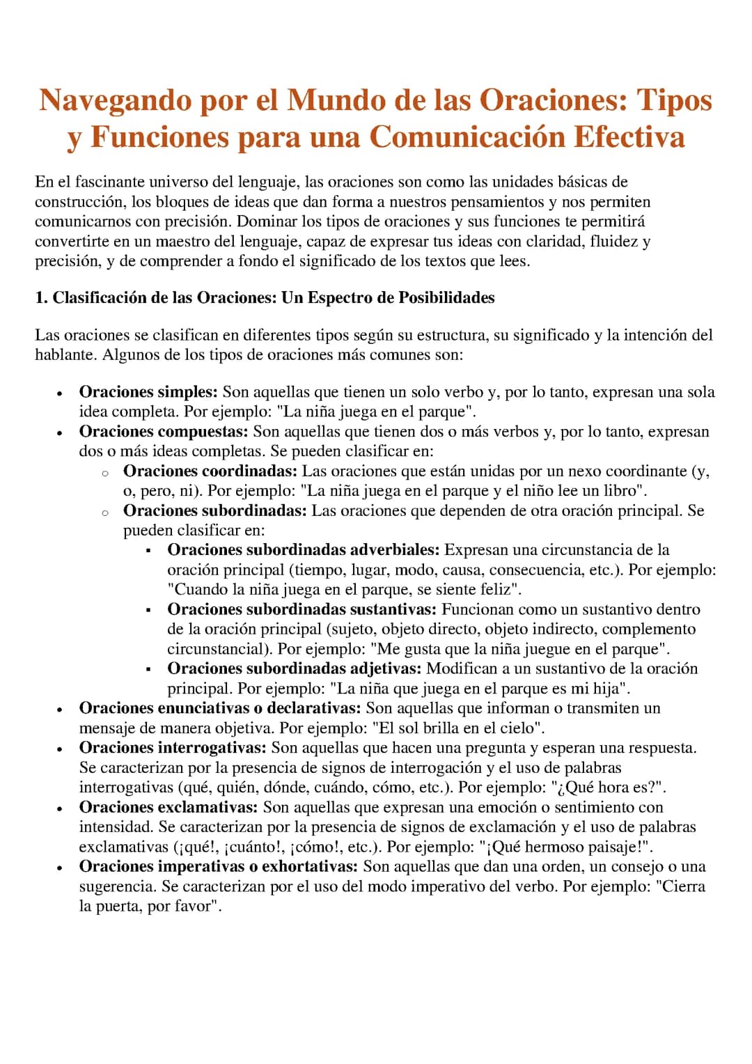 CLASIFICACIÓN DE LAS ORACIONES