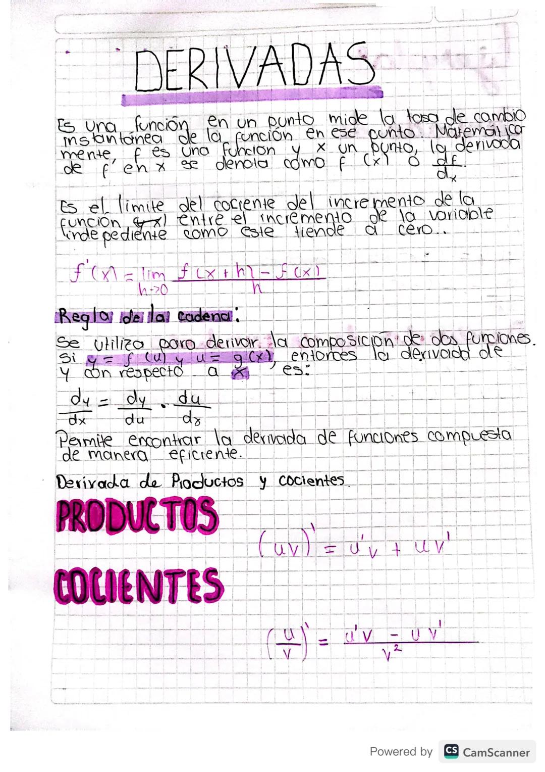 DERIVADAS
Es una función en un punto mide la tasa de cambio
instantánea de la función en ese cunto. Matemático
mente, f es una funcion y x u