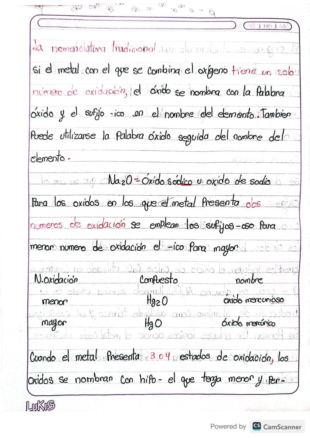 DIMMAA

da nomenclatura tradicional sun stranslate s mga B
si el metal con el que se combina el oxígeno tiene un sob:
número de oxidación, e