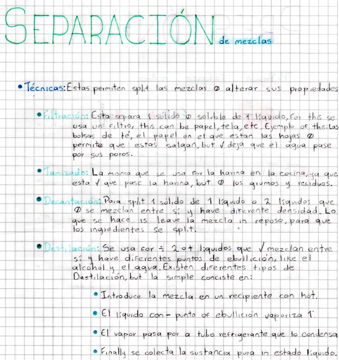 # SEPARACIÓN de mezclas

•Técnicas: Estas permiten split las mezclas @ alterar sus propiedades

•Filtración: Esta separa 1 sólido soluble de