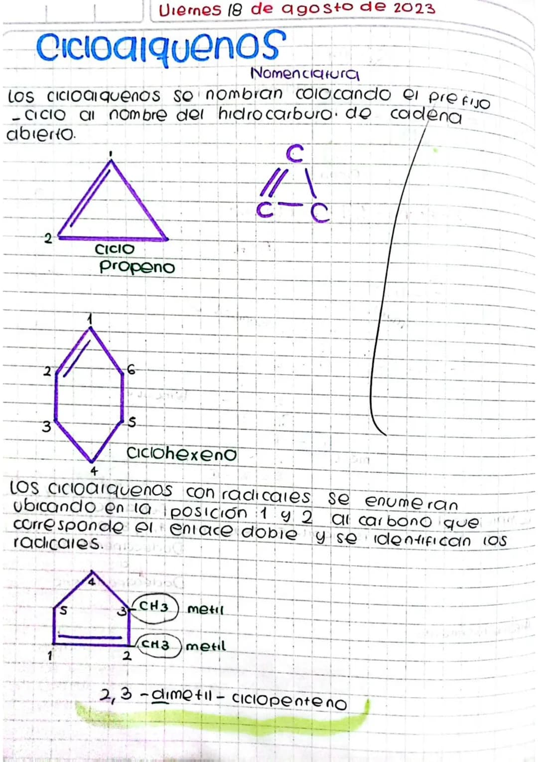 Uiernes 18 de agosto de 2023
Cicloaiquenos
Nomenclatura
Los cicio al quenos so nombran colocando el prefijo
_ CICIO al nombre del hidrocarbu