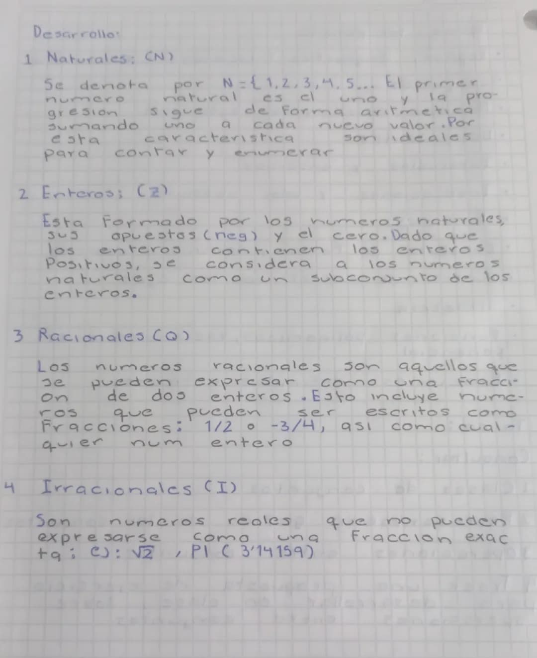 Desarrollo
1 Naturales: (N)
Se denota
numero
gresion
por N={1,2,3,4, 5... El primer
natural
sigue
050
a
cl
de forma
Y
la
aritmetica
013
pro-