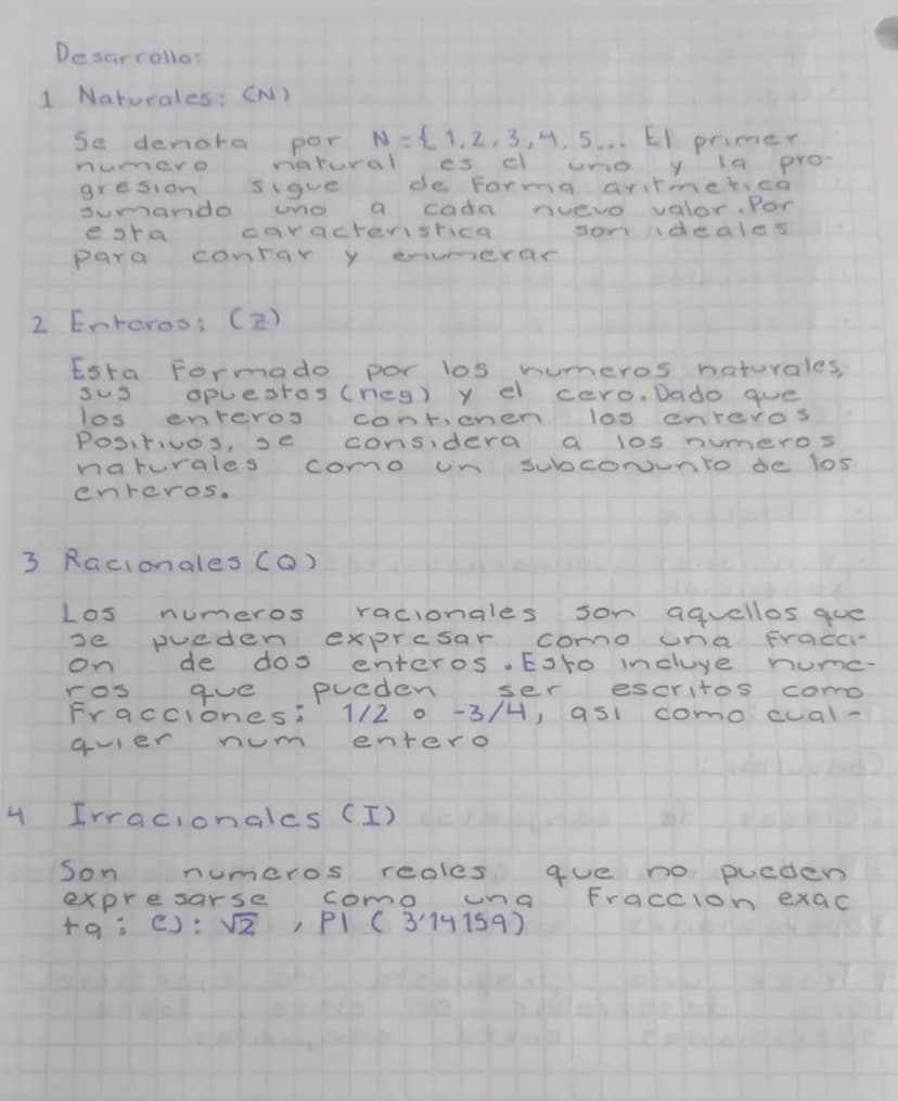 Desarrollo
1 Naturales: (N)
Se denota
numero
gresion
por N={1,2,3,4, 5... El primer
natural
sigue
050
a
cl
de forma
Y
la
aritmetica
013
pro-