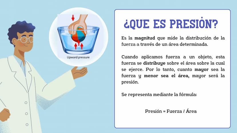 Física
PRESIÓN
ATMOSFÉRICA Upward pressure
¿QUE ES PRESIÓN?
Es la magnitud que mide la distribución de la
fuerza a través de un área determi