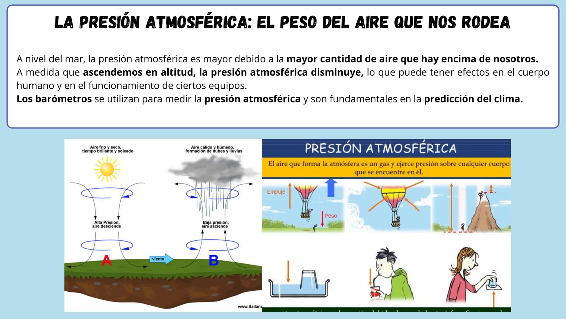 Física
PRESIÓN
ATMOSFÉRICA Upward pressure
¿QUE ES PRESIÓN?
Es la magnitud que mide la distribución de la
fuerza a través de un área determi