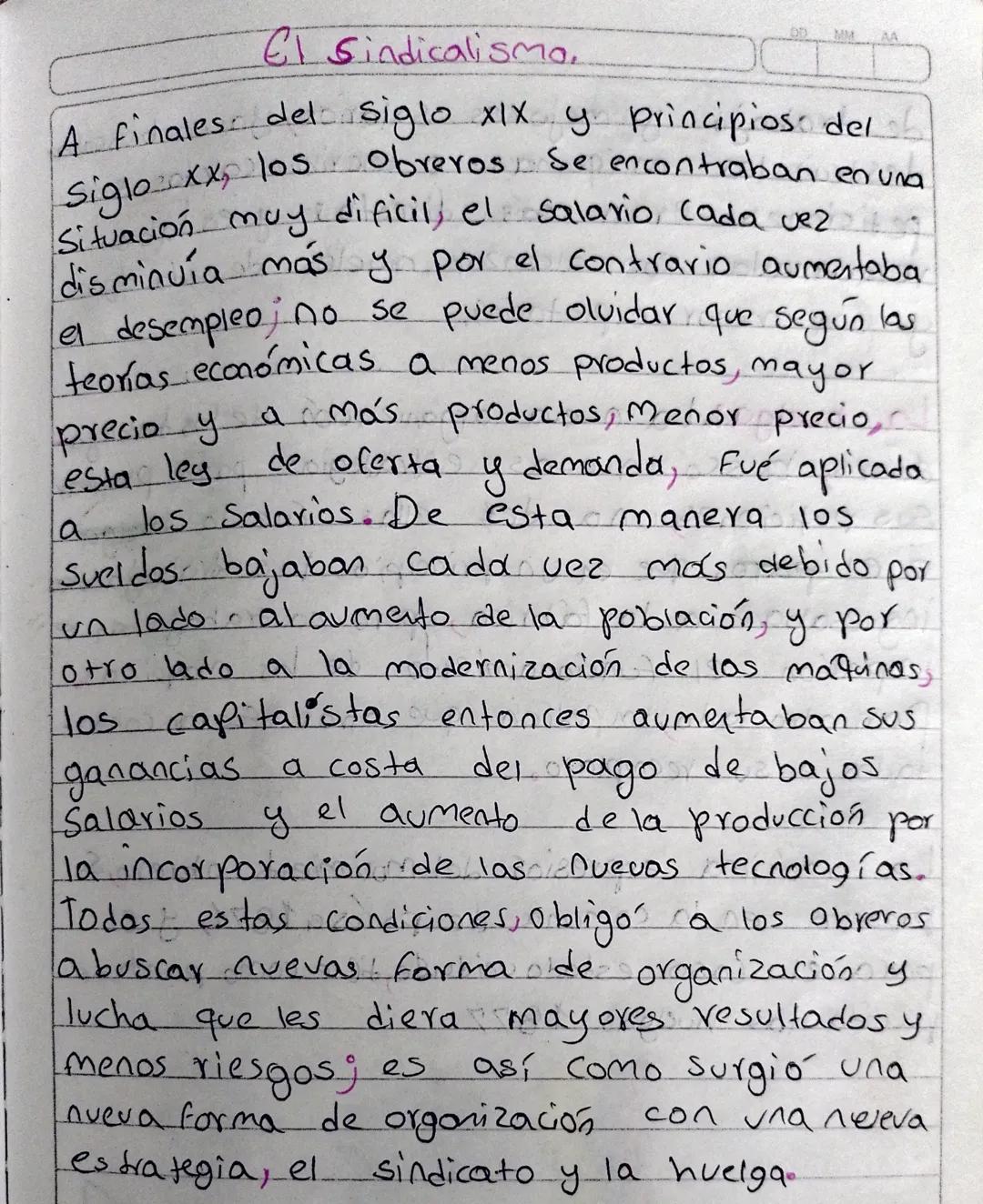 # El Sindicalisma.
DD
MM
AA
a
1 Se encontraban en una
más debido por
A finales del siglo XIX y principios del
Situación muy dificil, el sala