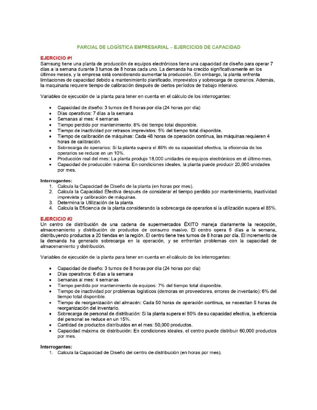 Ejercicios de producción y productividad 