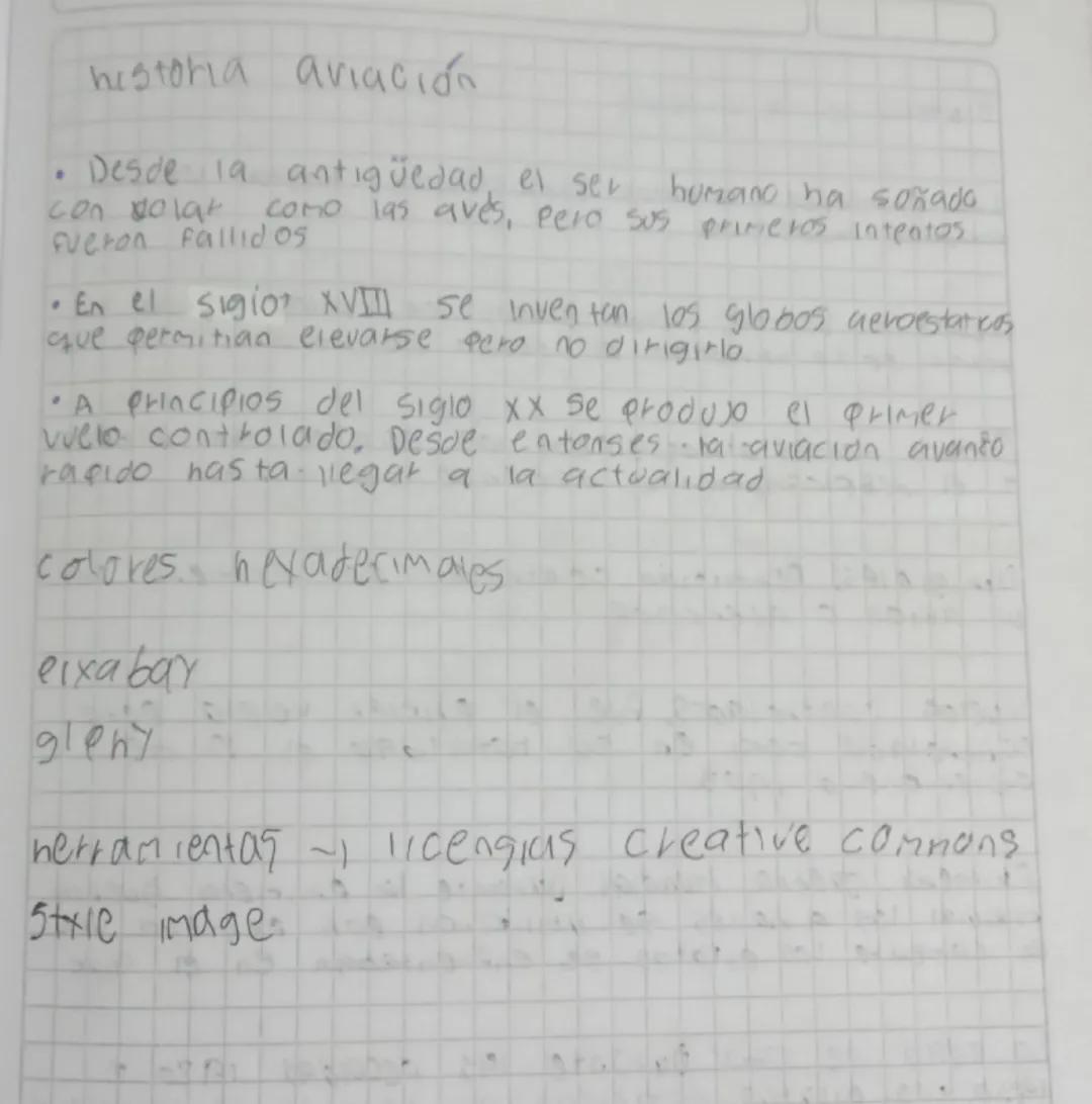 historia aviación

*   Desde la antigüedad, el ser humano ha soñado
con dolar como las aves, pero sus primeros intentos
fueron fallid os

* 