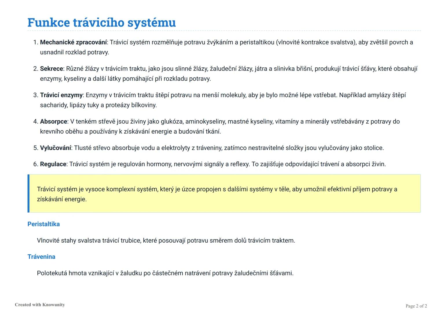 Trávicí systém
Struktura a funkce trávicího systému v lidském těle.
Trávicí systém je komplexní síť orgánů a tkání, která má za úkol zpracov