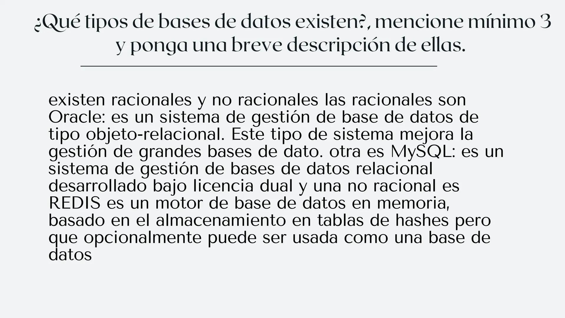 # ACTIVIDAD DE
# RECUPERACIÓN Defina qué es una base de datos.

Se define una base de datos como una serie de datos
organizados y relacionad