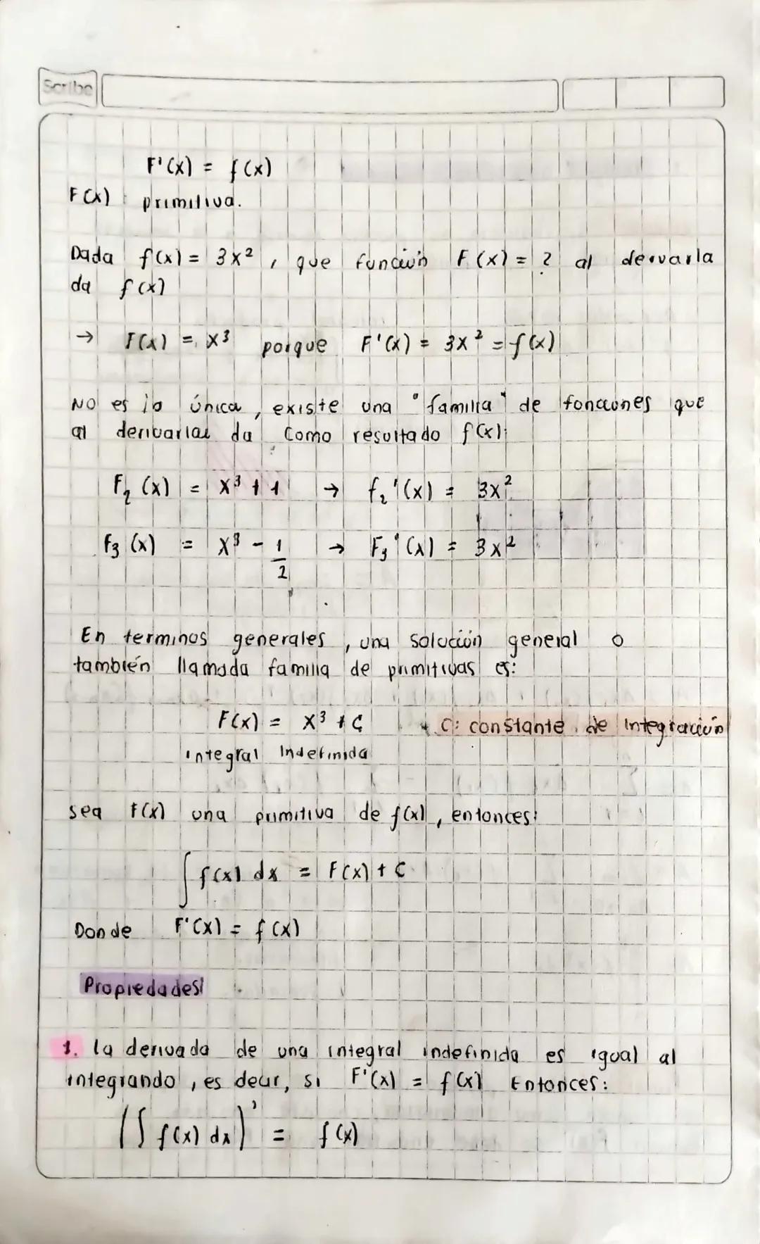 Scribe
-
1. Integral indefinida primitiv
objetivo: se realitata on proceso inverso
ia integral es un producto.
Perivada: raton
f'(x0)
± 3
Ar