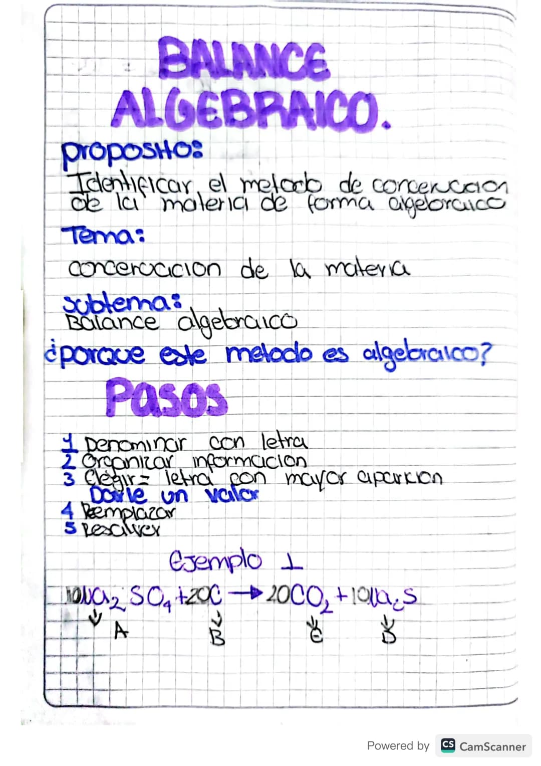 BALANCE
ALGEBRAICO.
proposHo
Identificar el metodo de concencion
de la materia de forma algebraico
Tema:
concervcicion de la materia
Subtema