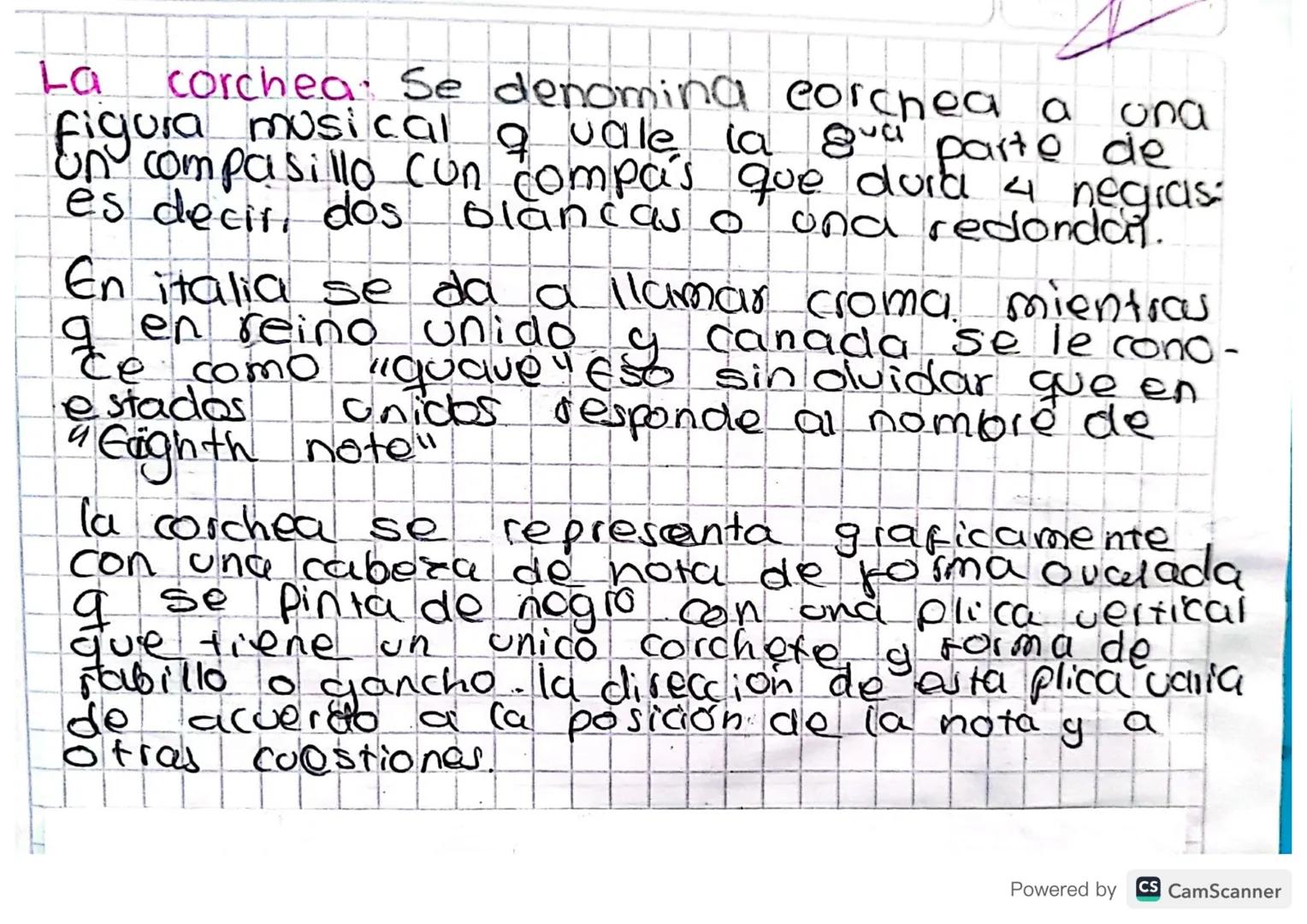 La corchea. Se denomina corchea a una
figura musical a vale la gua parte de
on compasillo cun compas que dura 4 negras
es decir, dos blancas