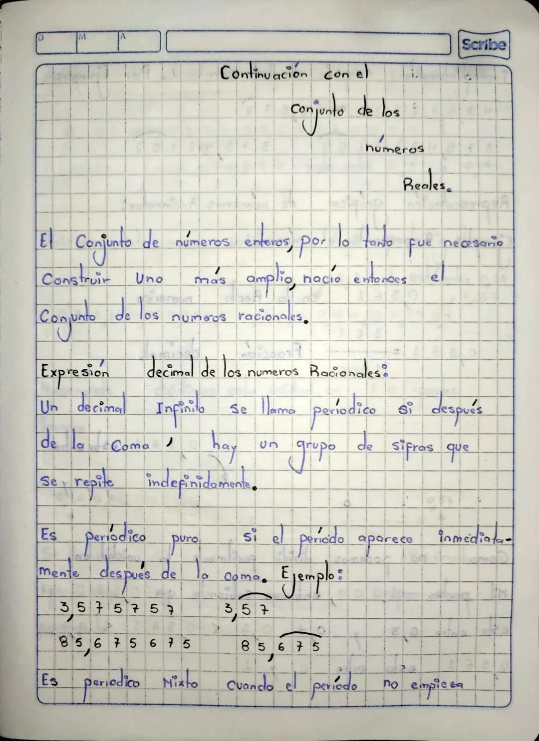 M
A
Continuación con el
conjunto de los :
humeros
Scribe
Reales.
El Conjunto de números enteros, por lo tanto fue necesario
Construir Uno má