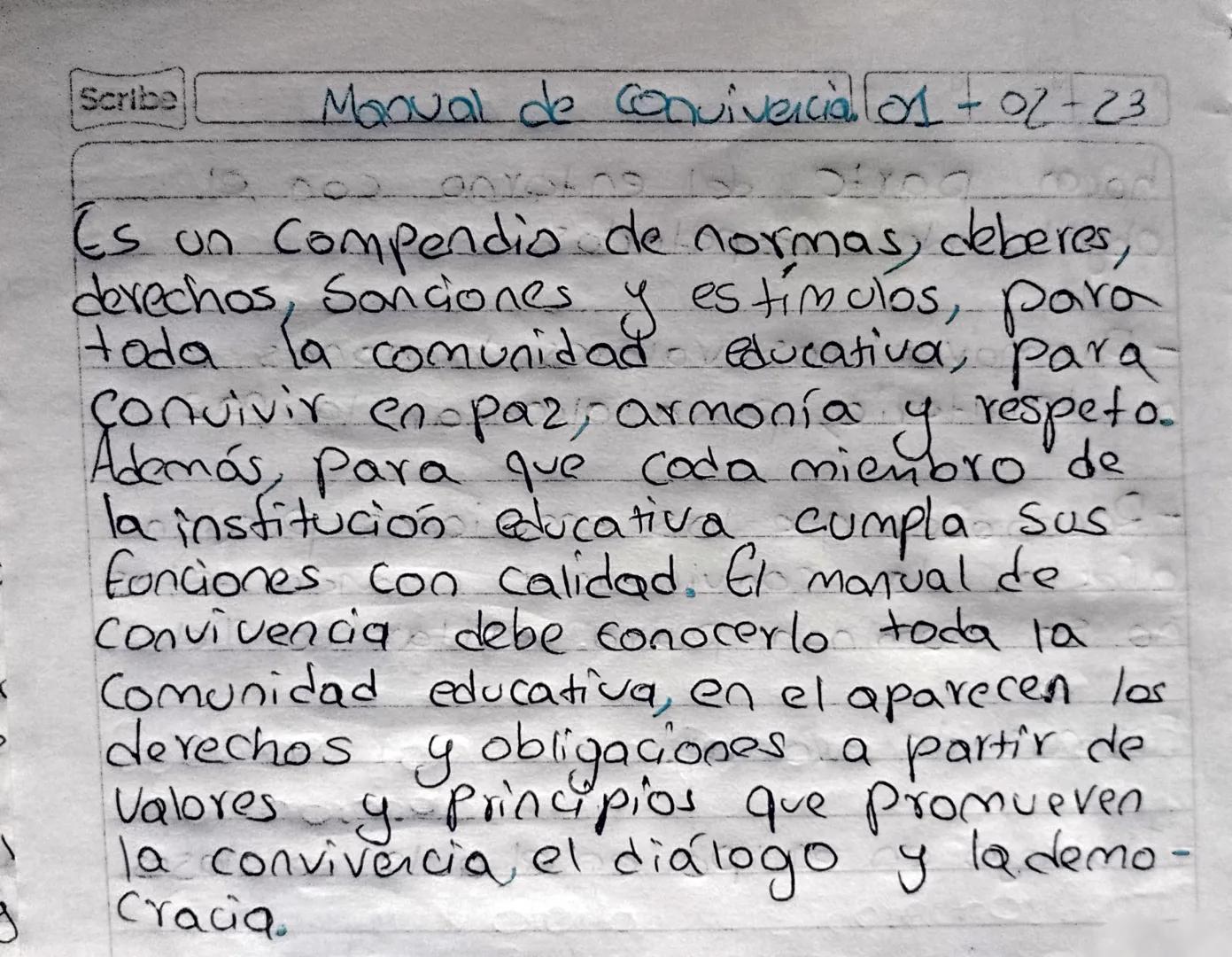 K

Scribe Manual de convivercial 01-02-23

Es un compendio de normas, deberes,
derechos, Sonciones y estímulos, para
toda la comunidad educa