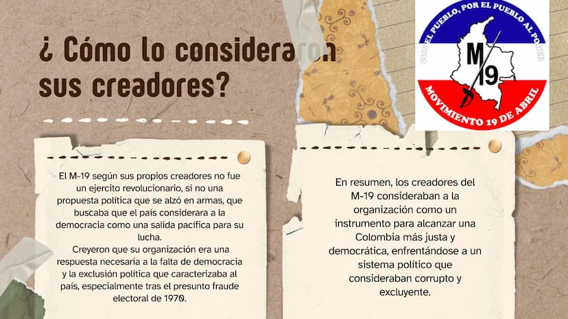 ÍNDICE
1 ¿que fue el M-19?
20
¿como lo consideraron
sus creadores?
3 ¿cómo surgió?
4
¿ cuales fueron las
principales figuras
del M-19?
10
5
