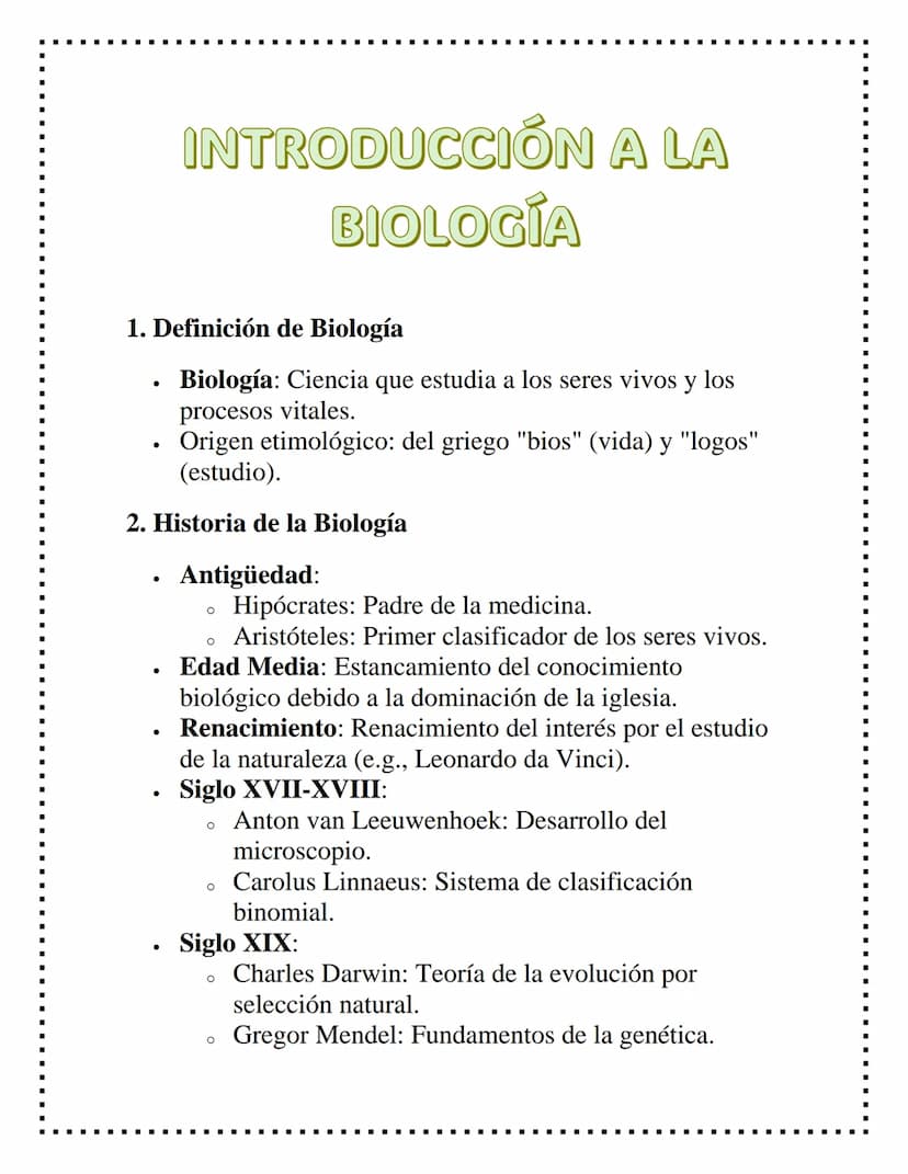 INTRODUCCIÓN A LA
BIOLOGÍA
1. Definición de Biología
•
Biología: Ciencia que estudia a los seres vivos y los
procesos vitales.
Origen etimol