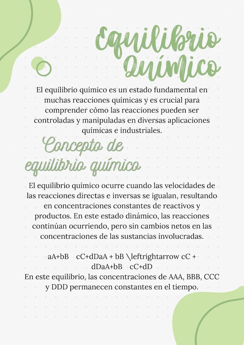 Equilibrio
Químico
El equilibrio químico es un estado fundamental en
muchas reacciones químicas y es crucial para
comprender cómo las reacci