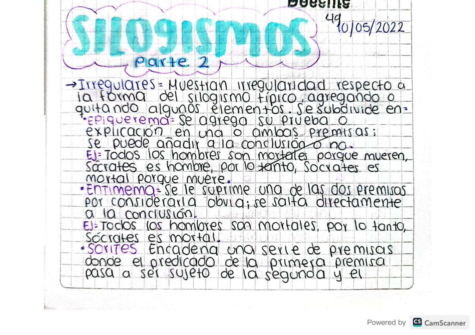 04 05 2
Silogismos
Es una construcción lógica que consta de una
premisa mayor, una premisa menor y una
Conclusión
1PM Todos los humanos resp