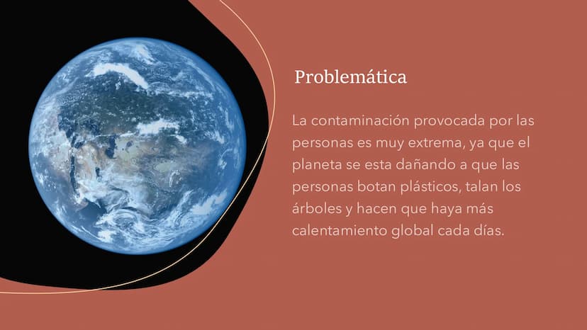 Problemática
La contaminación provocada por las
personas es muy extrema, ya que el
planeta se esta dañando a que las
personas botan plástico