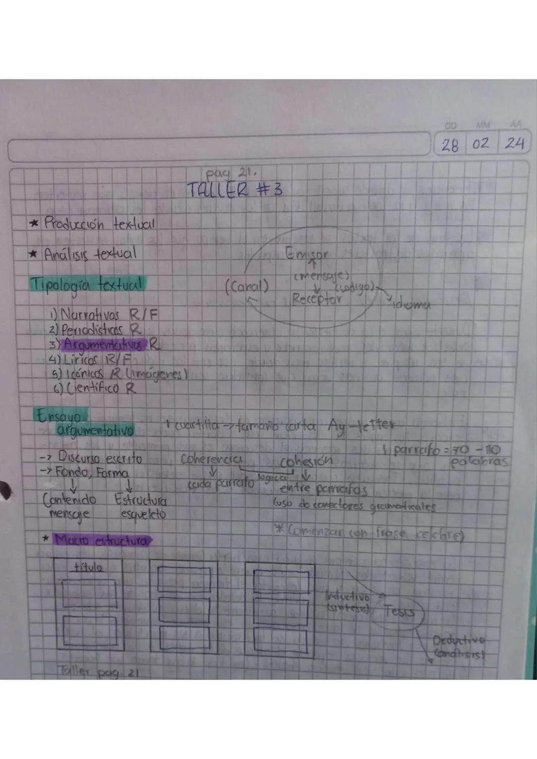OD
MM
AA
*Producción textual

* Análisis textual

Tipología textual
1) Narrativas R/F
2) Periodísticas R
3) Argumentativos R
4) Liricos R/F
