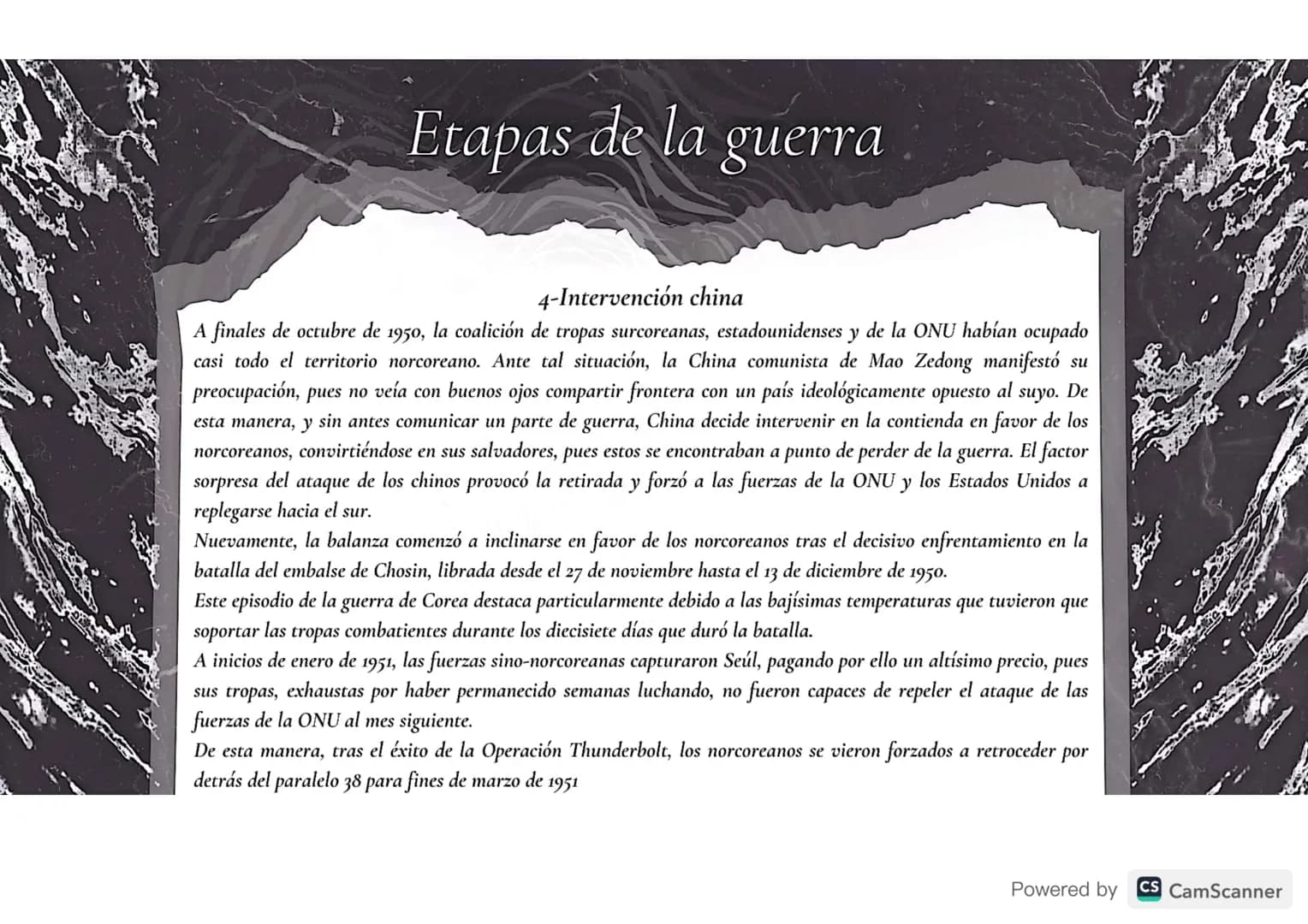 GUERRA DE
COREA
Powered by CS CamScanner 1.
¿Qué fue la Guerra de Corea?
2. Beligerantes de la Guerra (Paises Participantes)
3. Contexto His