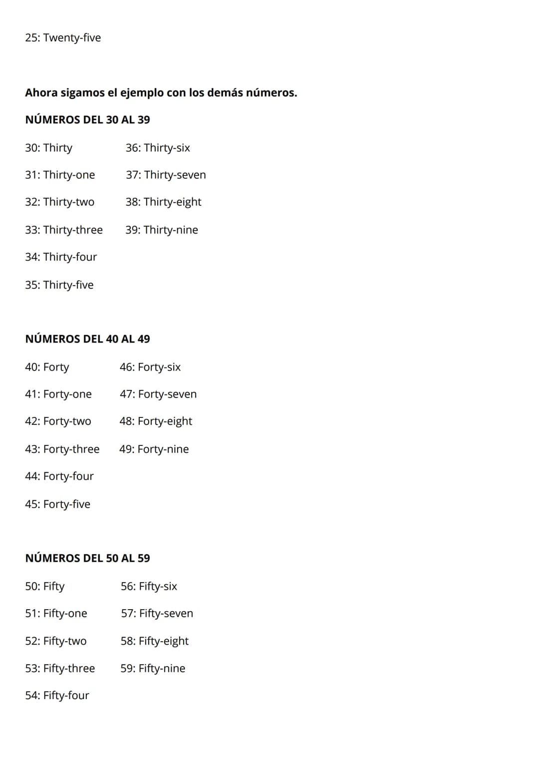 Números del 1 al 100
(English version)
Empezamos con los primeros nueve números fundamentales. Estos se usan para formar
números más grandes