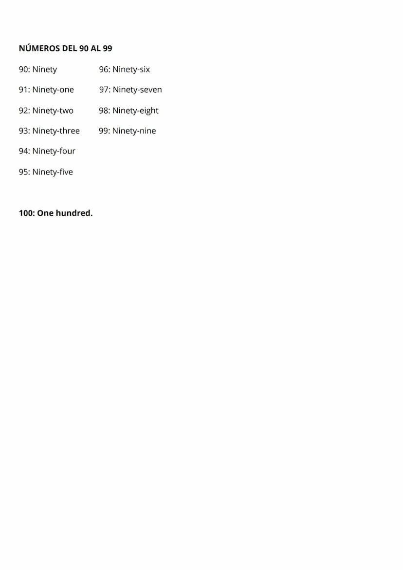 Números del 1 al 100
(English version)
Empezamos con los primeros nueve números fundamentales. Estos se usan para formar
números más grandes
