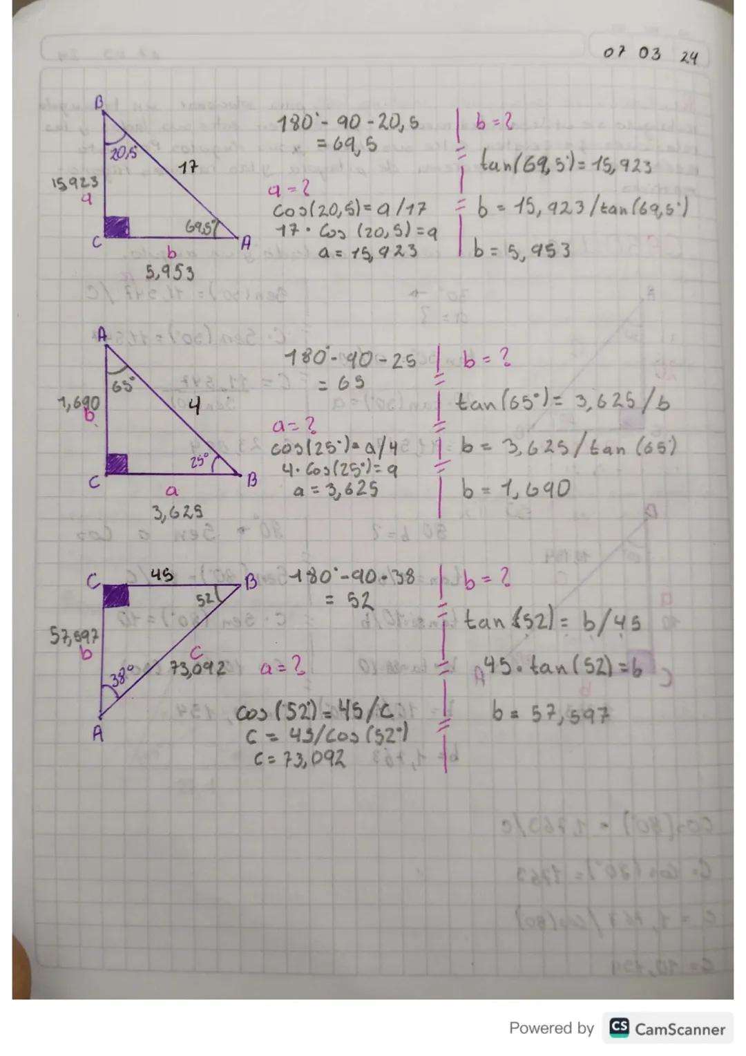07 03
24
Resolución de triangulos
Rectangulos
Resolver un triangulo consiste en conocer s00
elementos (Lodos y
angulos). Algunas propiedades