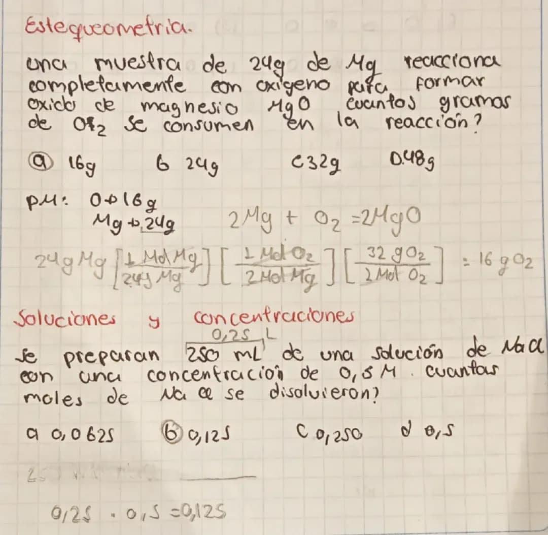 Ejercicios de estequeometria, soluciones y concentraciones 