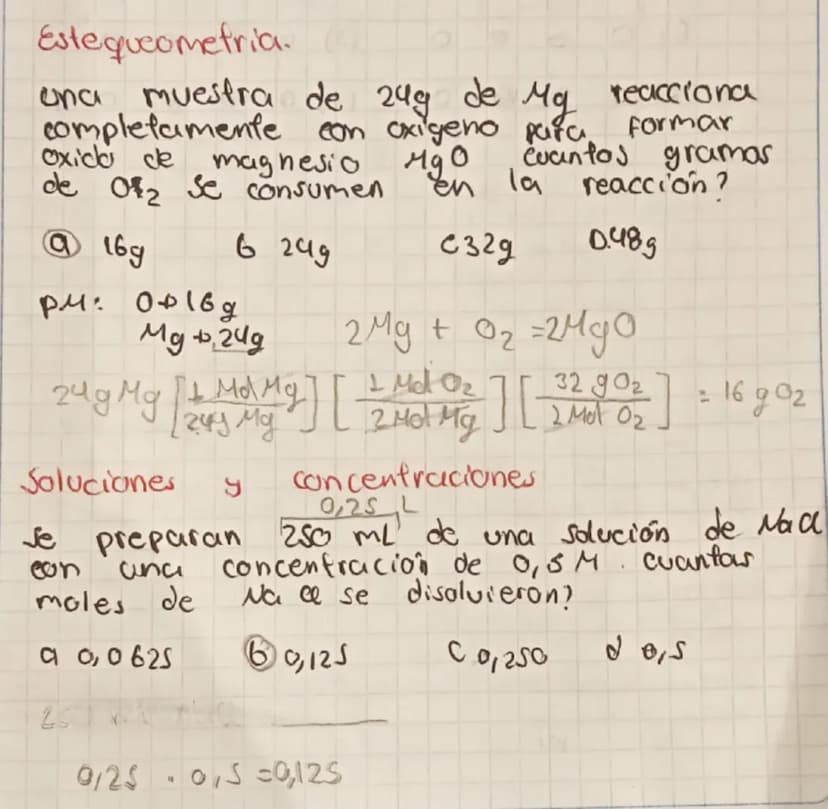 # Estequiometría.
una muestra de 24g de Mg reacciona completamente con oxígeno para formar óxido de magnesio MgO ¿cuantos gramos de O2 se co