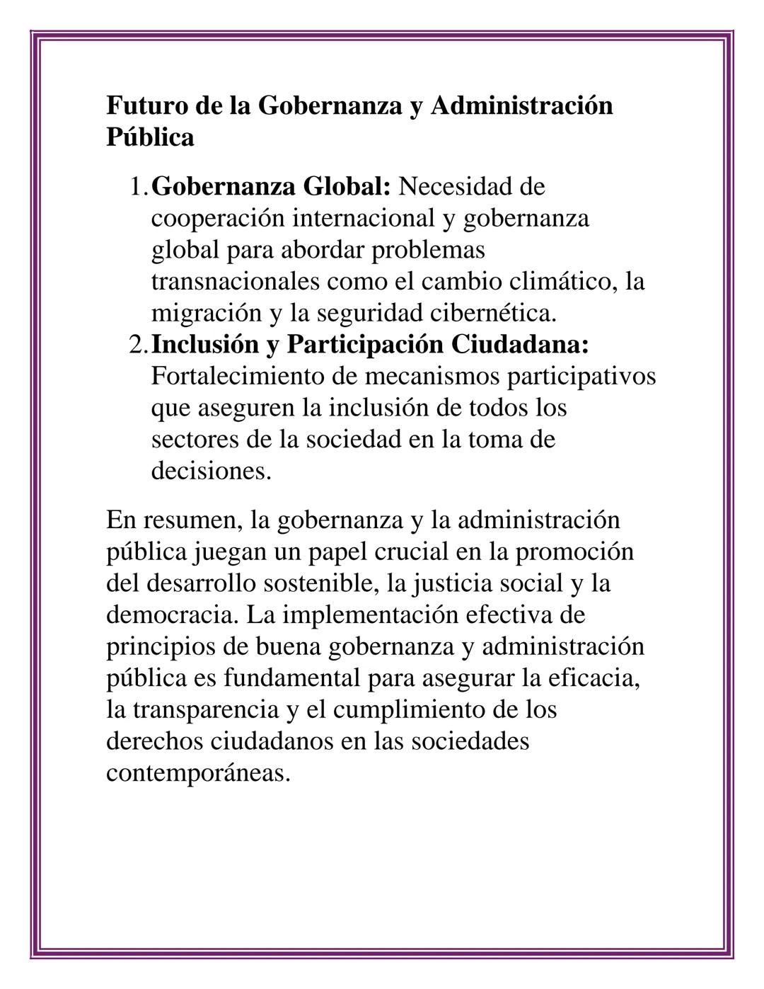 GOBERNANZA Y
ADMINISTRACIÓN
PÚBLICA
La gobernanza y la administración pública son
conceptos fundamentales para entender cómo se
organizan y 