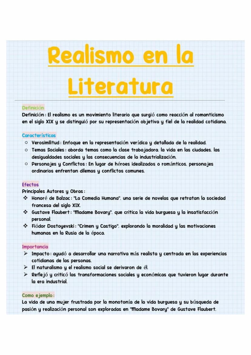 Realismo en la
Literatura
Definición
Definición: El realismo es un movimiento literario que surgió como reacción al romanticismo
en el siglo