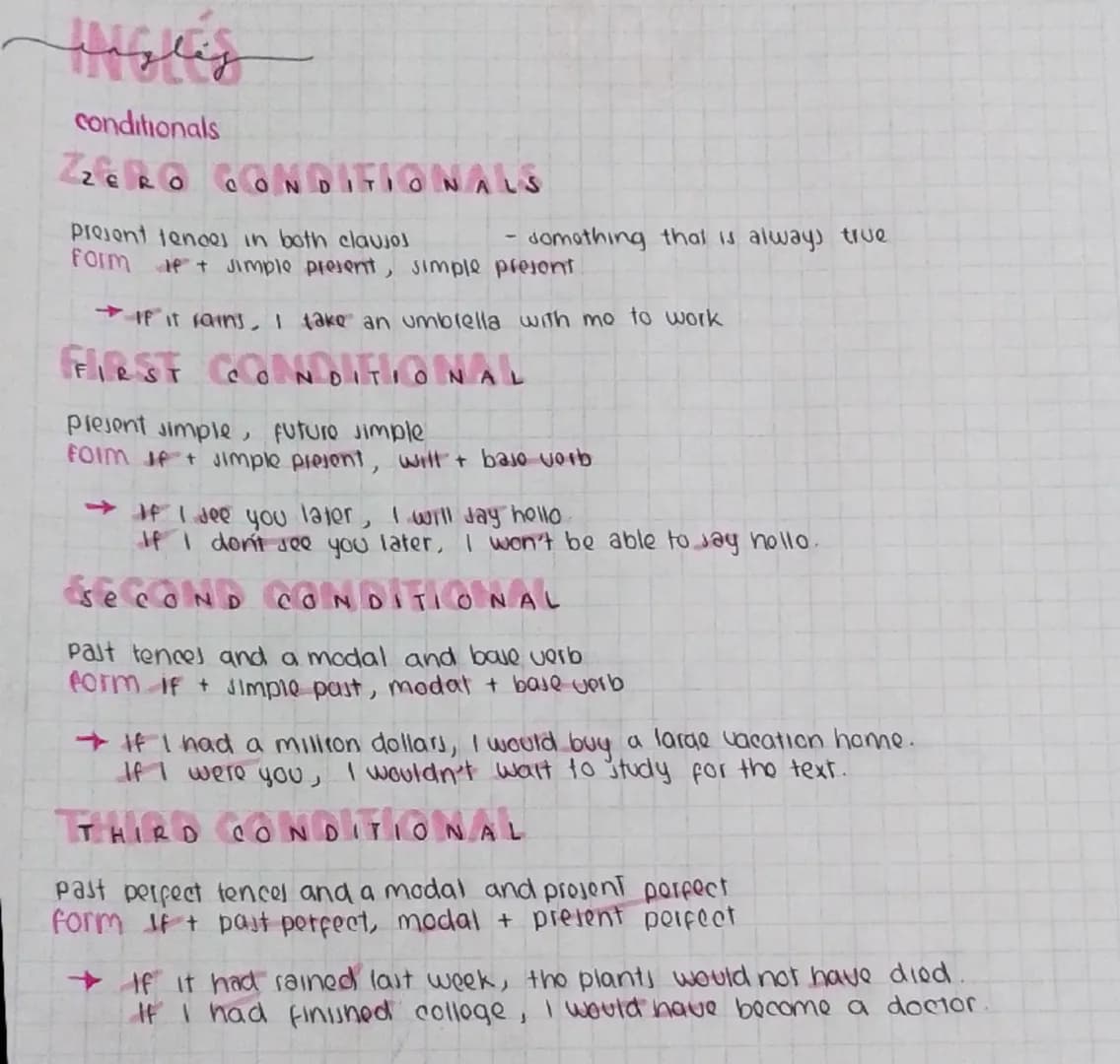 Waglig
conditionals
ZZERO CONDITIONALS
present tences in both cla
- domething that is always true
Form + Jimple present, simple present
If i