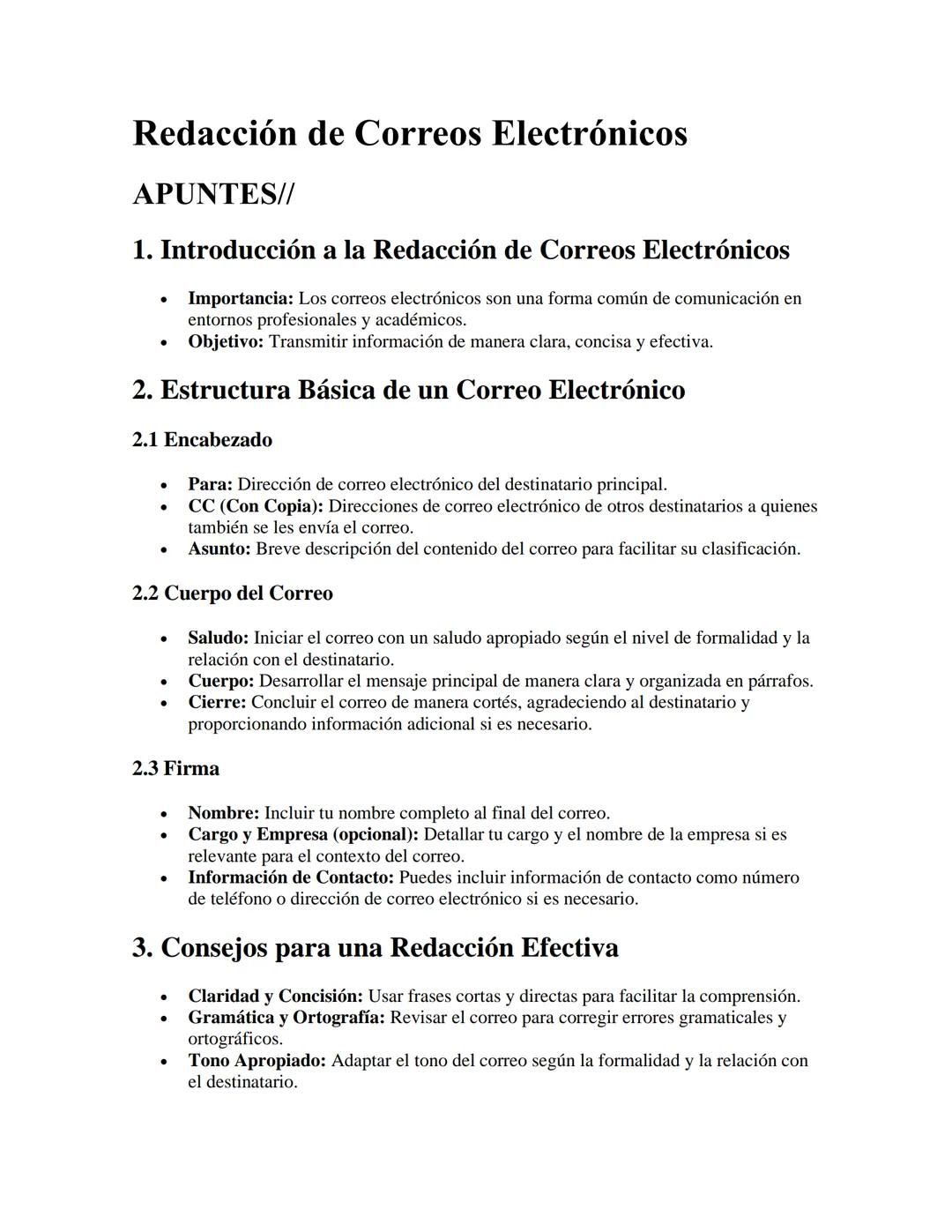 # Redacción de Correos Electrónicos

APUNTES//

1. Introducción a la Redacción de Correos Electrónicos

*   Importancia: Los correos electró