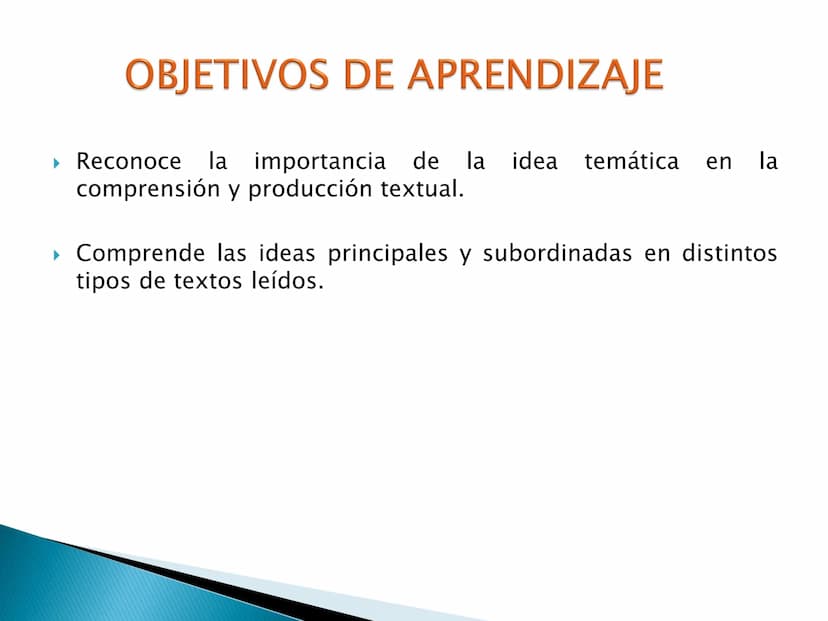El tema y las ideas principales OBJETIVOS DE APRENDIZAJE
importancia de la idea temática en
la
▸ Reconoce la
comprensión y producción textua