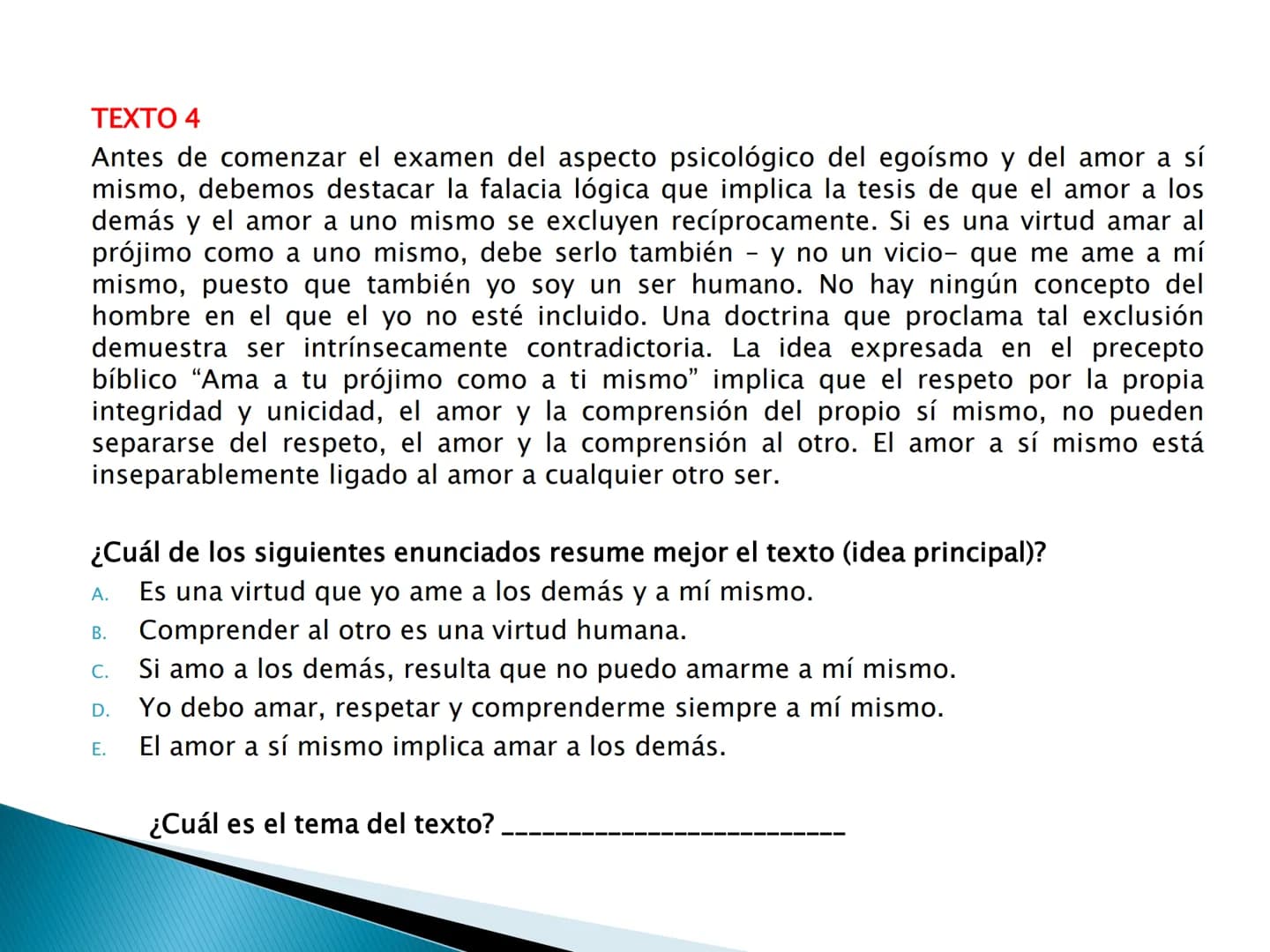El tema y las ideas principales OBJETIVOS DE APRENDIZAJE
importancia de la idea temática en
la
▸ Reconoce la
comprensión y producción textua