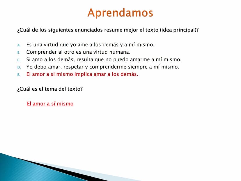 El tema y las ideas principales OBJETIVOS DE APRENDIZAJE
importancia de la idea temática en
la
▸ Reconoce la
comprensión y producción textua
